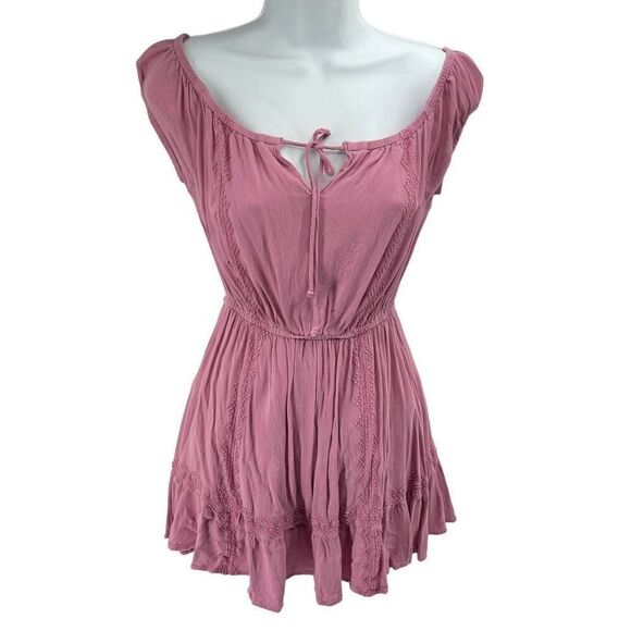 Society Amuse Womens Pullover Dress Embroidered Mini Ruffle Pink Size XS - Picture 14 of 14